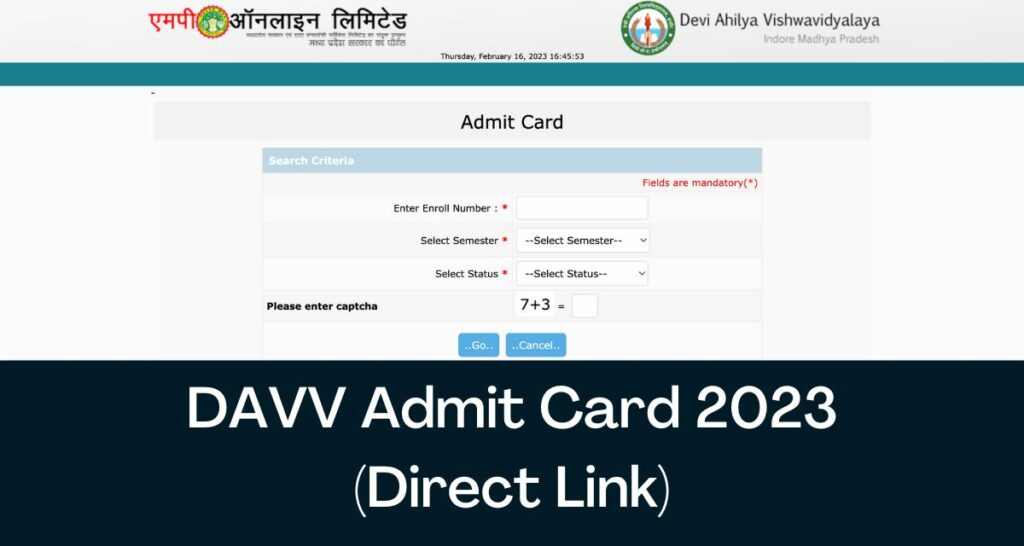 DAVV Admit Card 2023 - Direct Link UG PG Hall Ticket @ davv.mponline.gov.in