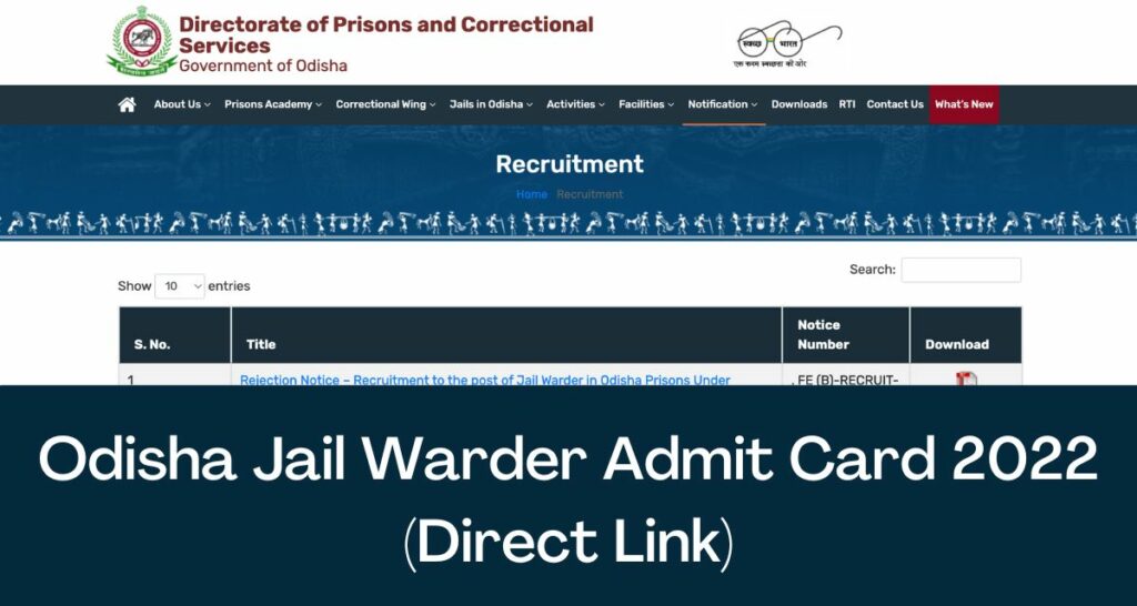 Odisha Jail Warder Admit Card 2022 - Direct Link Hall Ticket @ prisons.odisha.gov.in