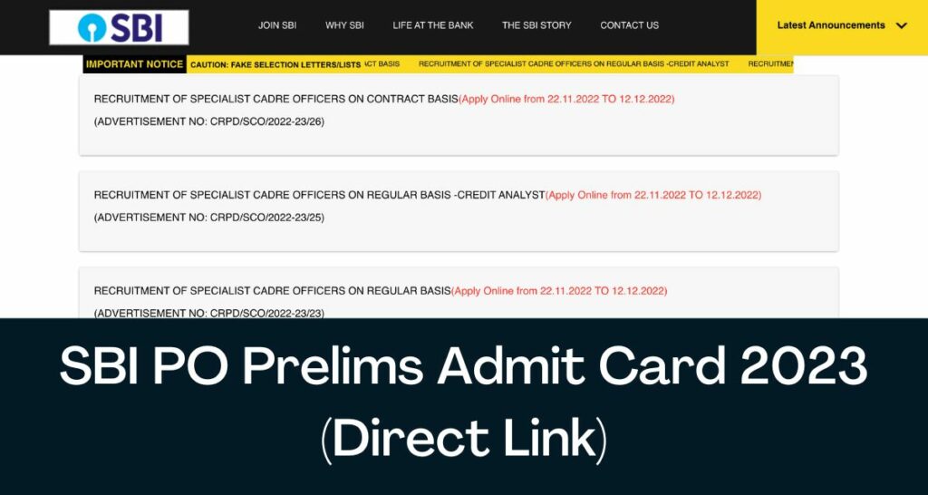 SBI PO Prelims Admit Card 2023- Direct Link Probationary Office Pre Call Letter @ sbi.co.in